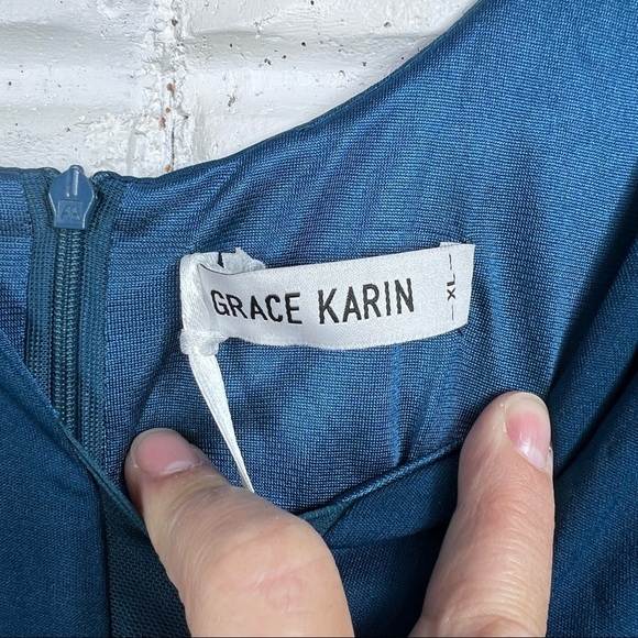 GRACE KARIN Teal Fitted Rushed Dress - Picture 2 of 10